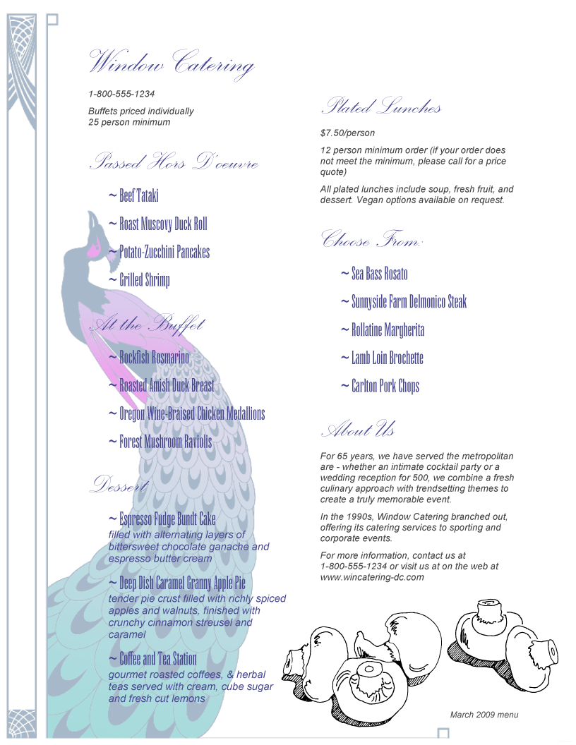 free catering menu templates